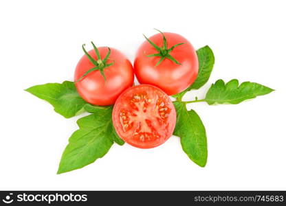 Fresh appetizing tomatoes isolated on white background.