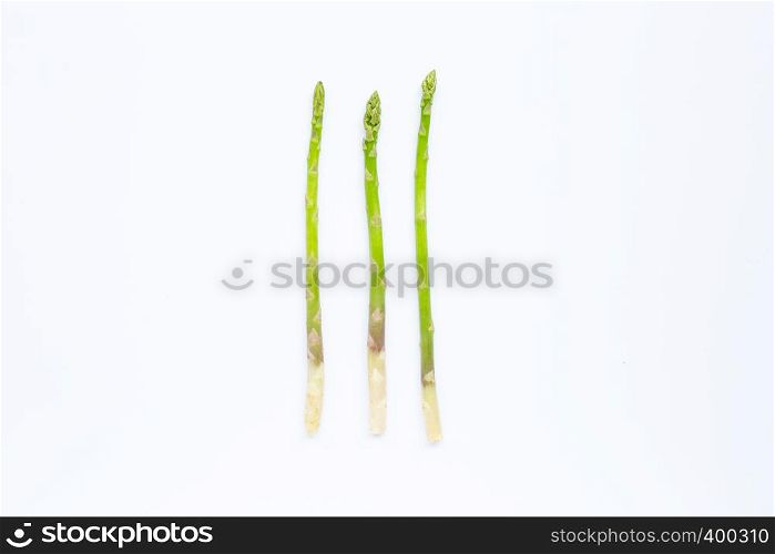 Fresh asparagus isolated on white background. Copy space