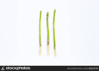 Fresh asparagus isolated on white background. Copy space