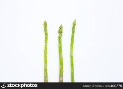 Fresh asparagus isolated on white background. Copy space