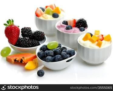 Fresh Assorted Yogurts With Fruits And Berries