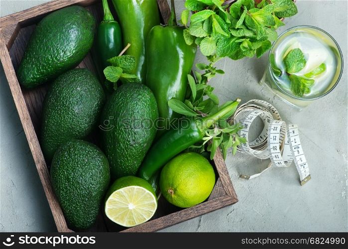 fresh avocado in box and on a table