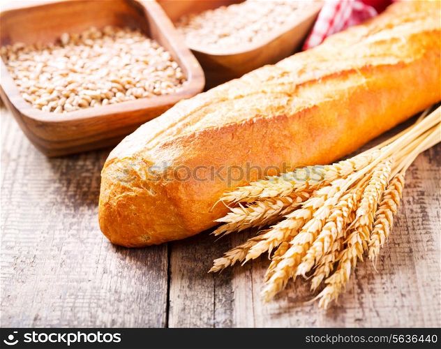 fresh baguette bread with wheat ears
