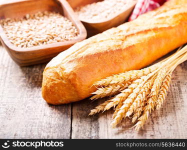 fresh baguette bread with wheat ears