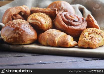 fresh baked buns on table