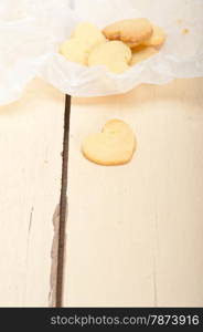 fresh baked heart shaped shortbread valentine day cookies on a paper wrap