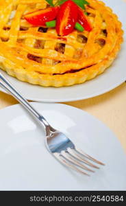 fresh baked home made beef pie macro closeup