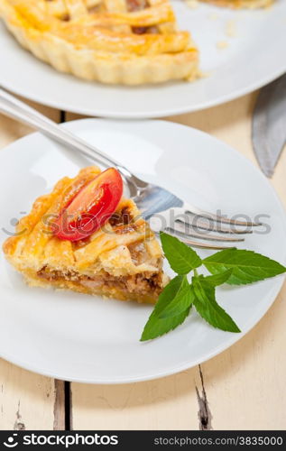 fresh baked home made beef pie macro closeup