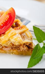 fresh baked home made beef pie macro closeup