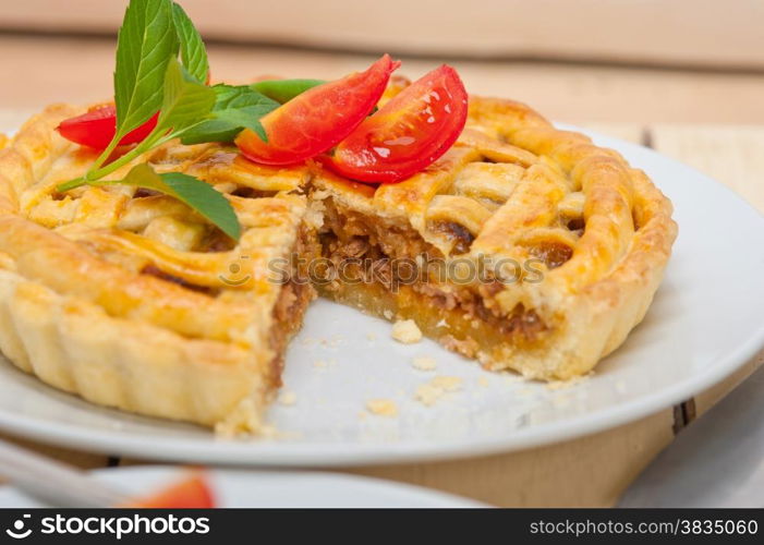 fresh baked home made beef pie macro closeup