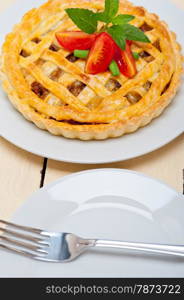 fresh baked home made beef pie macro closeup