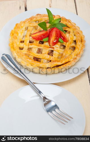 fresh baked home made beef pie macro closeup