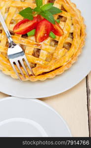 fresh baked home made beef pie macro closeup