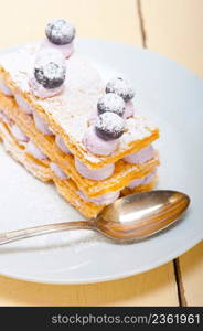 fresh baked napoleon blueberry and cream cake dessert