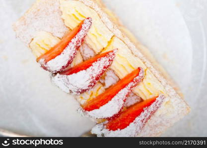 fresh baked napoleon strawberry and cream cake dessert