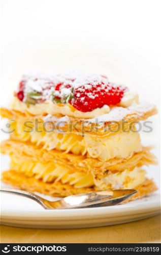 fresh baked napoleon strawberry and cream cake dessert 