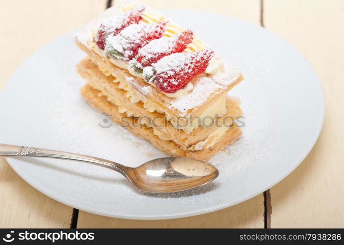 fresh baked napoleon strawberry and cream cake dessert