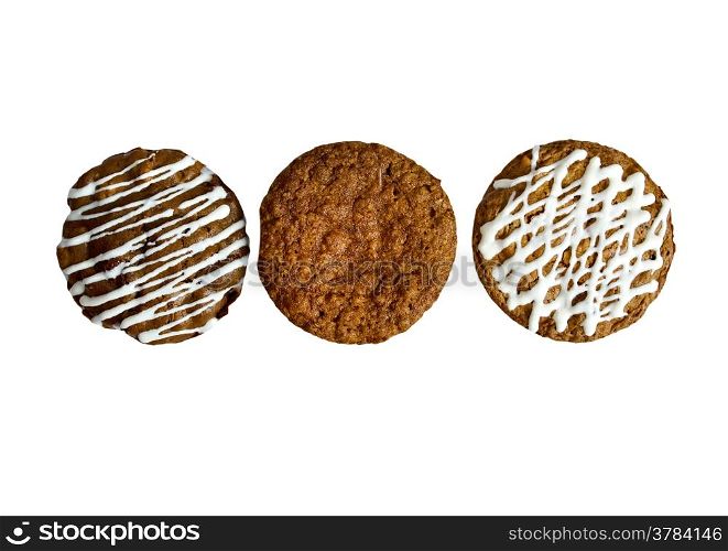 Fresh baked oatmeal cookies .isolated on white background.