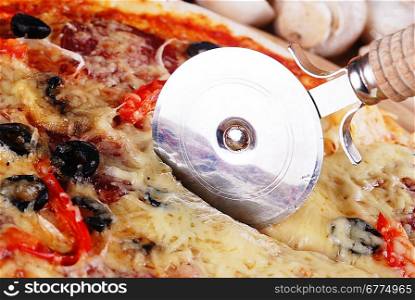 fresh baked pizza with different ingredients