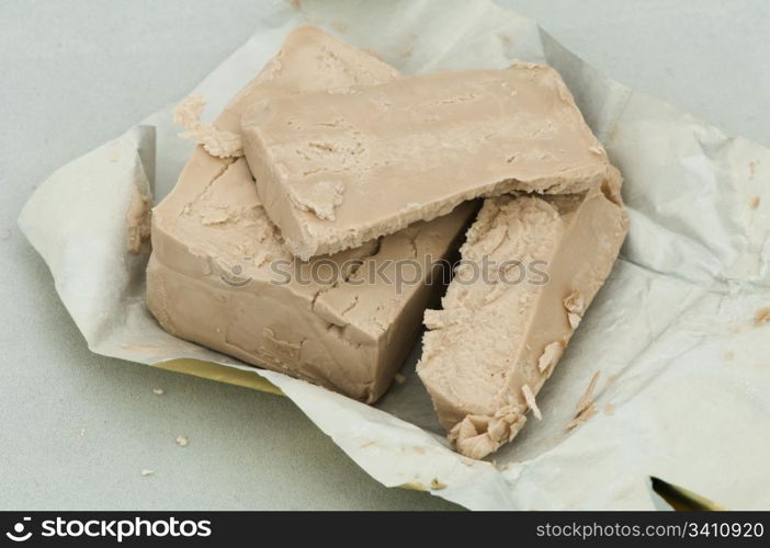 Fresh baker&rsquo;s beer yeast on white background