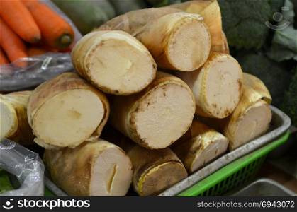 Fresh bamboo shoots in the market for sal
