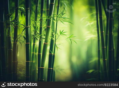 Fresh Bamboo Trees In Forest With Blurred Background
illustration. AI generative.