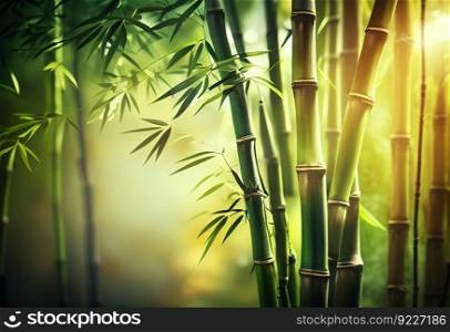 Fresh Bamboo Trees In Forest With Blurred Background
illustration. AI generative.