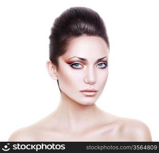 fresh beautiful woman with clean skin on white background