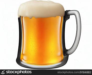 Fresh beer in a mug with a foam cap, isolated on a white backdrop. Generative AI.