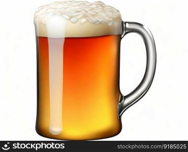 Fresh beer in a mug with a foam cap, isolated on a white backdrop. Generative AI.