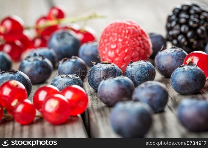 Fresh Berries and raspberry - Blueberries background closeup