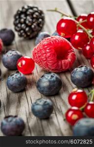 Fresh Berries and raspberry - Blueberries background closeup