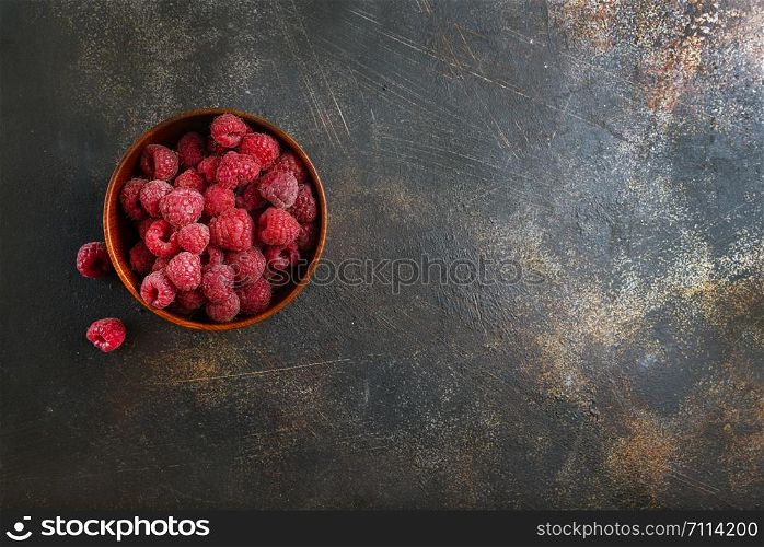 fresh berries, Fresh raspberry in wooden bowl