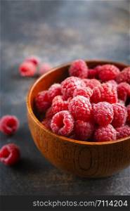 fresh berries, Fresh raspberry in wooden bowl
