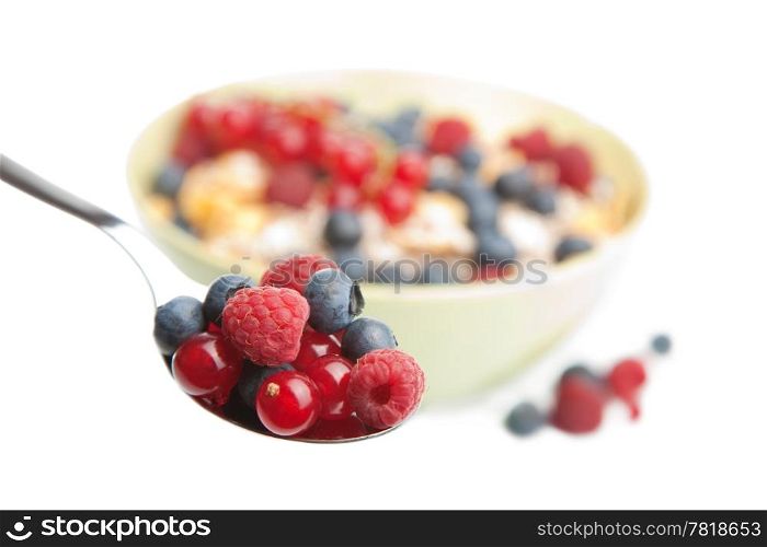 fresh berries in spoon isolated