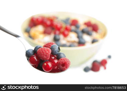 fresh berries in spoon isolated