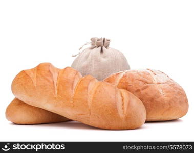 fresh bread and flour sack isolated on white background cutout