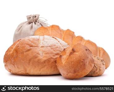 fresh bread and flour sack isolated on white background cutout