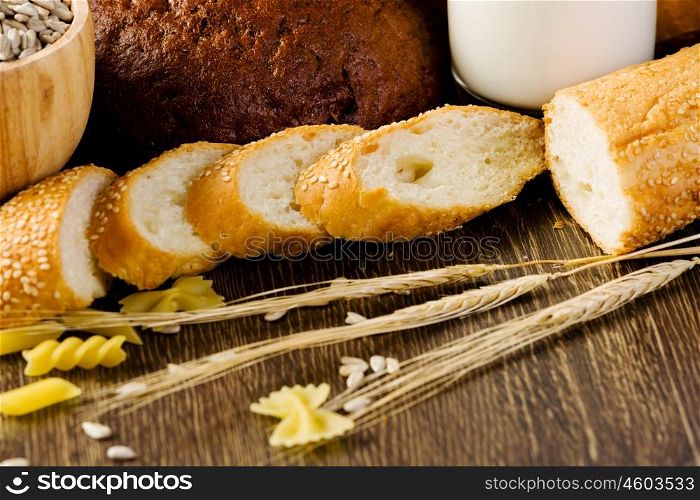 Fresh bread. Fresh white sliced bread lying on table
