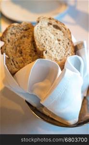 Fresh bread in the basket. Food background.