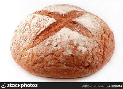 fresh bread sprinkled with flour, isolated on white