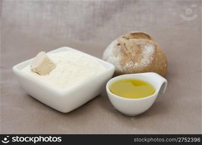 fresh bread with flour, yeast and oil