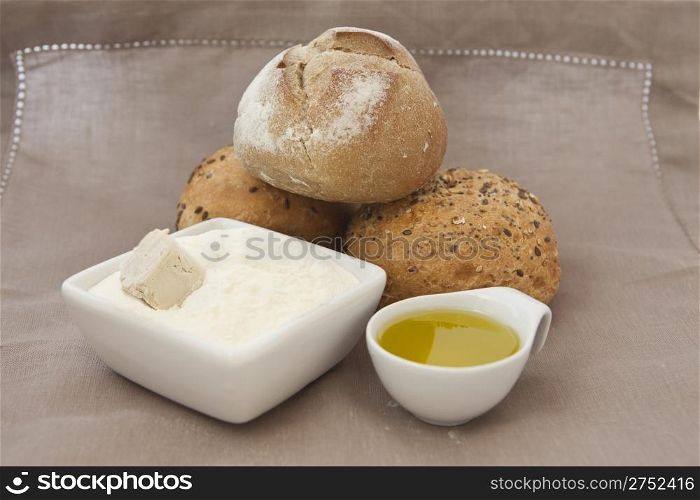 fresh bread with flour, yeast and oil