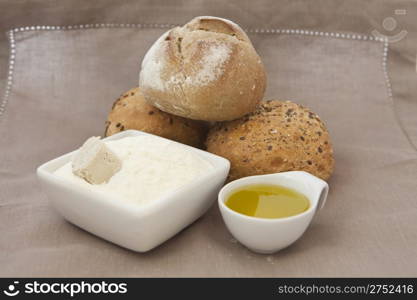 fresh bread with flour, yeast and oil