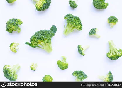 Fresh broccoli isolated on white background. Top view