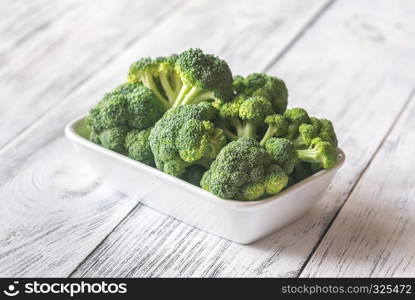 Fresh broccoli on the white bowl