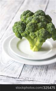 Fresh broccoli on the white plate