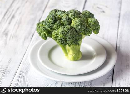 Fresh broccoli on the white plate