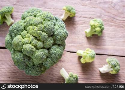 Fresh broccoli on the wooden background