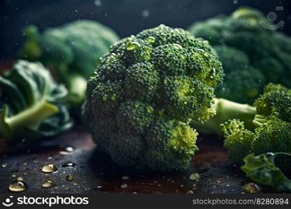 Fresh Broccolies illustration. Generative AI. High quality illustration. Fresh Broccolies illustration. Generative AI